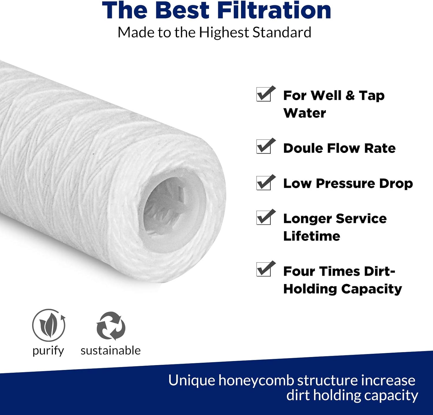 Membrane Solutions 5 Micron String Wound Water Filter Universal Whole House Replacement Cartridge Sediment Filters for Well Water 10"x2.5" - 6 Pack: Kitchen & Dining