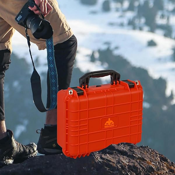 JACK BOSS 16X 12.8X 6.8 INCH HARD CASE, PORTABLE WEATHER WATERPROOF PROTECTIVE CAMERA CASE WITH CUSTOMIZABLE FOAM, FIT USE OF DRONES, CAMERA, EQUIPMENTS, ORANGE