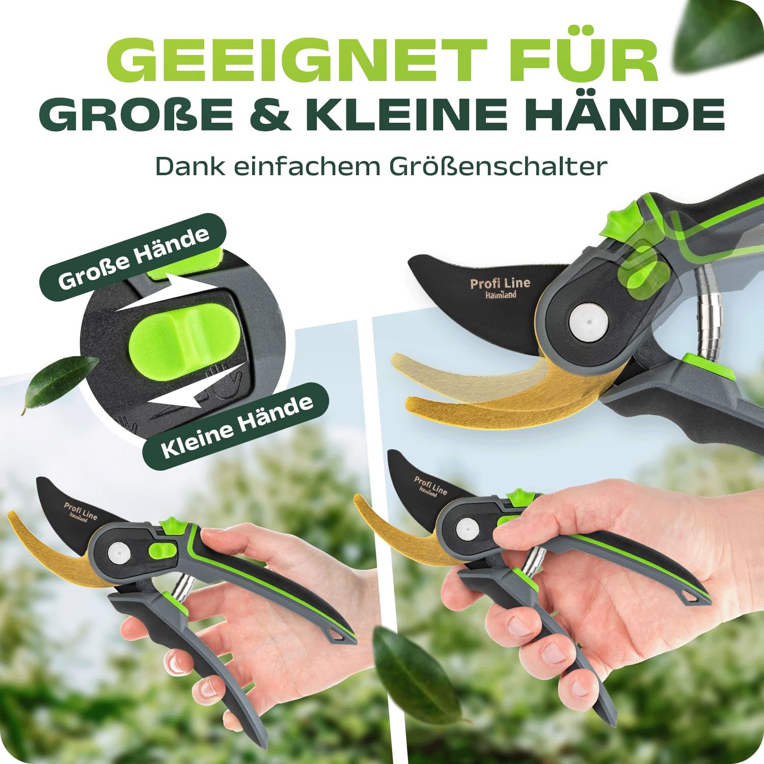 halmland® Extra scharfe Gartenschere für Äste bis 20mm | Astschere, Rosenschere mit gehärteter Stahlklinge, Antihaft-Beschichtung | Einstellbar für große & kleine Hände | Baumschere, Blumenschere 3