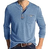Mens Athletic Henley Shirts Casual Lightweight Long Sleeve Button Pullover with Pocket