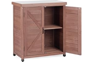 MEDERLA Potting Bench with Storage Cabinet and Metal Table Top for Outdoor Patio, Garden Furniture Wood Workstation