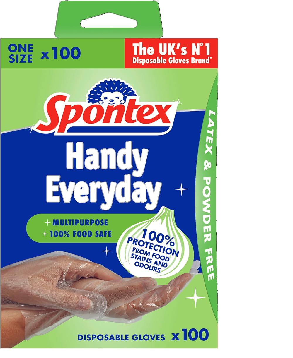 Spontex 100 Handy Multipurpose Disposable Gloves One Size Food Safe Latex Free