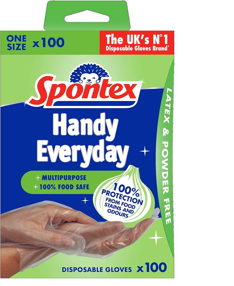 Spontex 100 Handy Multipurpose Disposable Gloves One Size Food Safe Latex Free