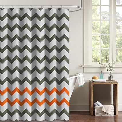 Amazon Com Nymb Gray Tan Chevron Zigzag Pattern Bath Curtains
