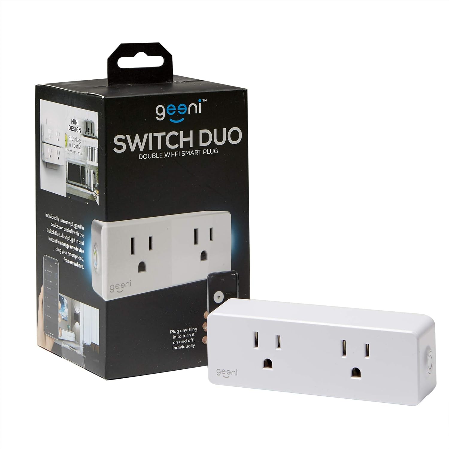 Geeni Switch Duo Double Smart Plug, White, 2 Outlets – No Hub Works with  Alexa, Google Assistant & Microsoft Cortana, Requires 2.4 GHz Wi-Fi - - 