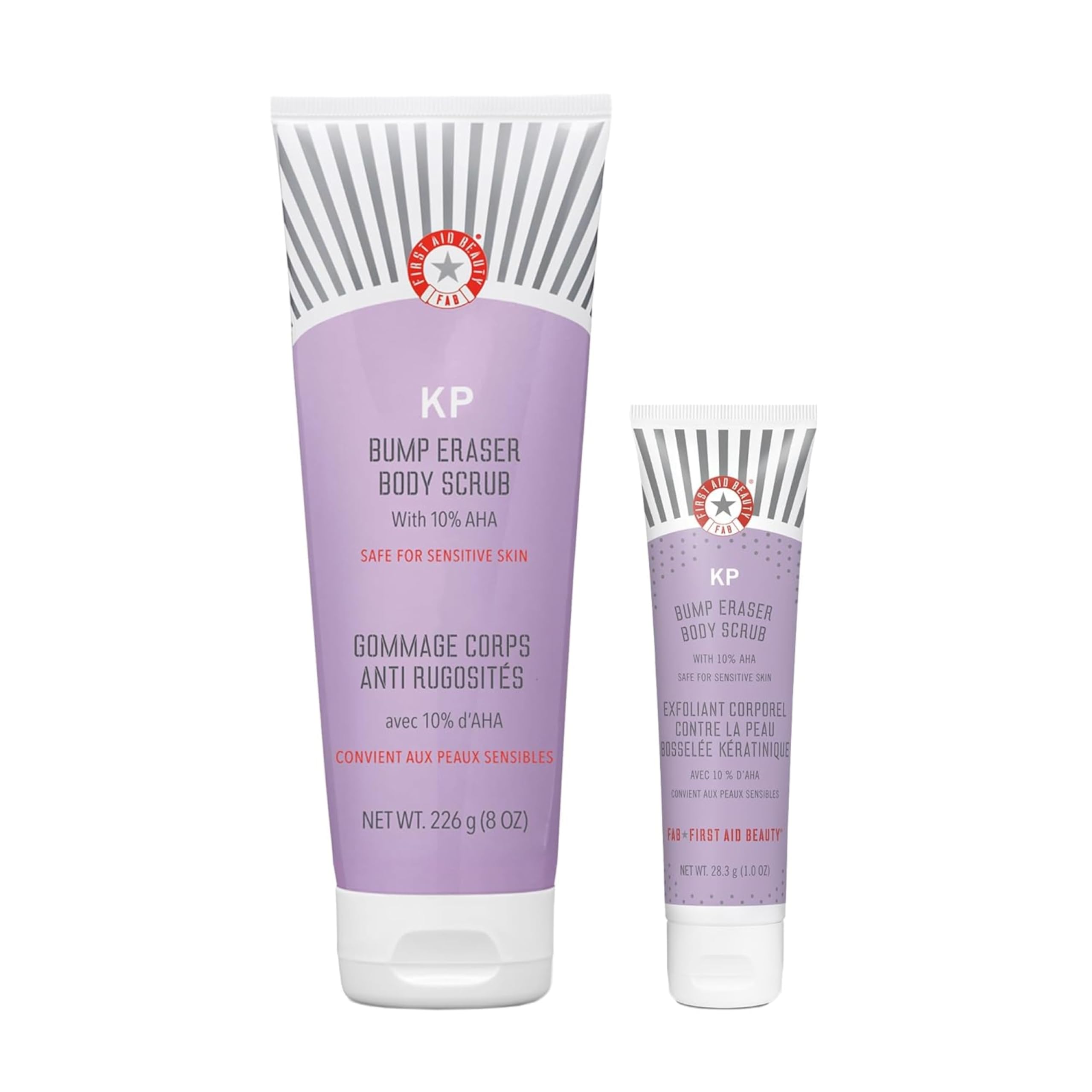 First Aid Beauty - KP Bump Eraser Body Scrub with 10% AHA, Keratosis Pilaris Skin Exfoliater with Glycolic and Lactic acids, Helps Reduce Chicken Skin Bumps, Safe for Sensitive Skin,226g + Bonus 28.3g
