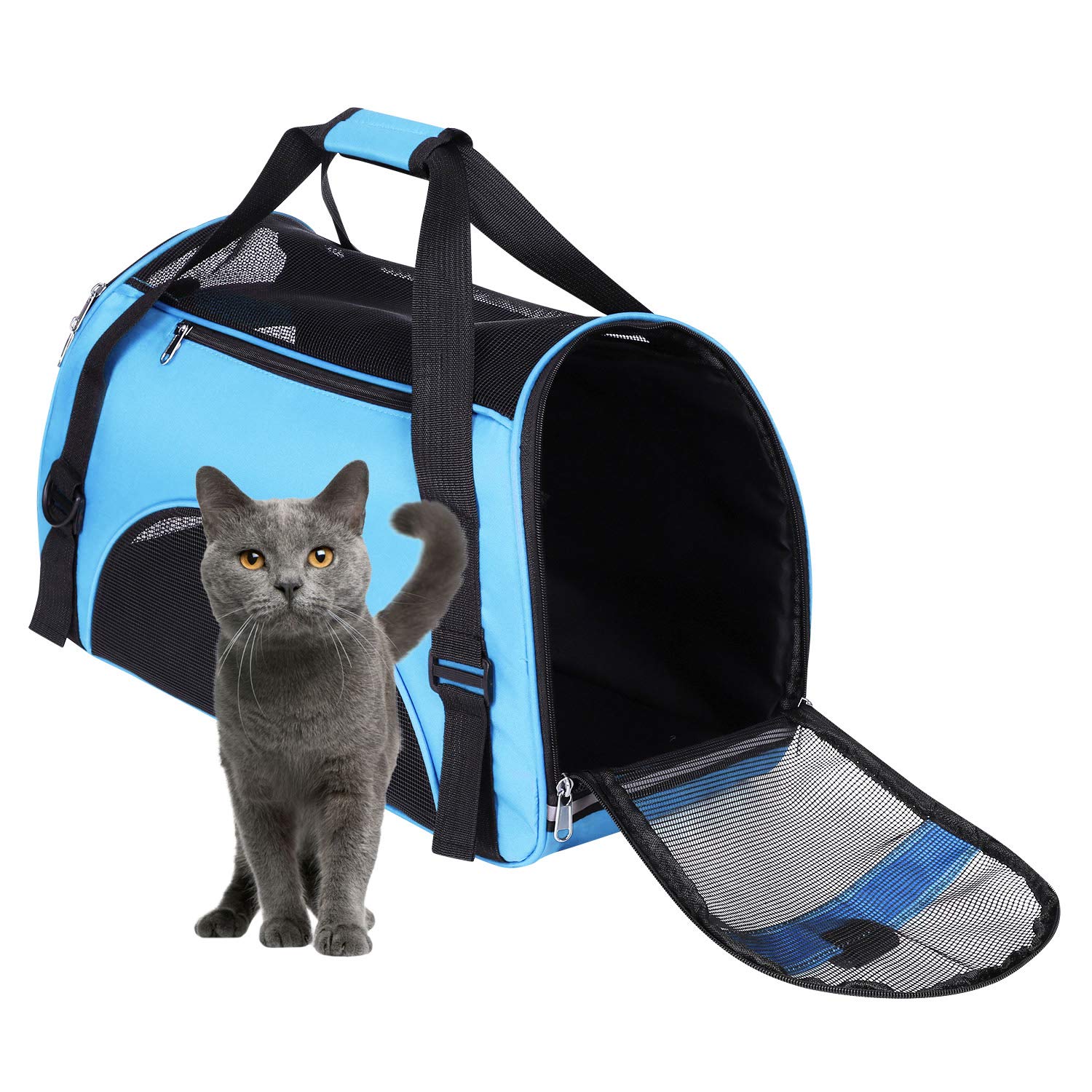 Pet Dog Cat Carrier Bag Puppy Handbag Portable Pet Travel Bag Soft Sided Bag Airline Approved with Breathable Mesh Pouch Pet Car Seat Booster Puppy Cage Tote for Small Medium Dogs Cats Puppies Rabbit