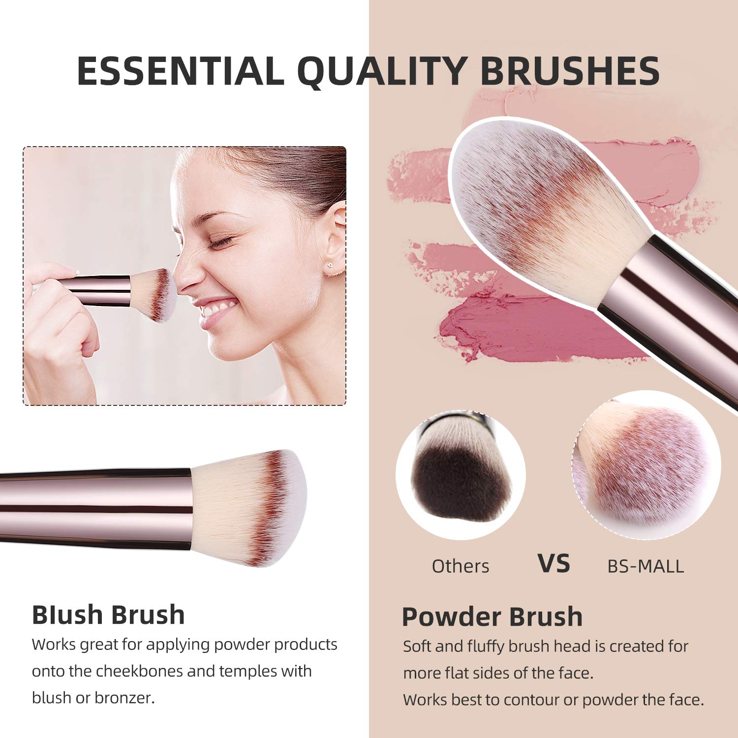 BS-MALL Makeup Brush Set 18 Pcs Premium Synthetic Foundation Powder Concealers Eye shadows Blush Makeup Brushes Champagne Gold Cosmetic Brushes with Black Case: Beauty
