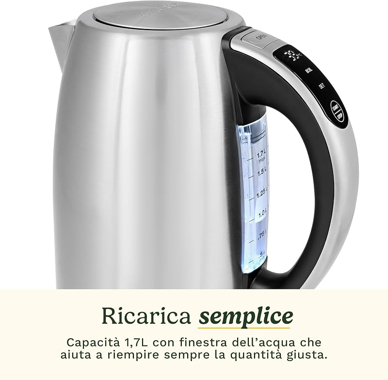 Bouilloire Électrique SmartElite 1,7L Inox – Écran tactile, Température réglable 50–100°C, Ébullition rapide 3 kW, Filtre anticalcaire lavable, Bec précis