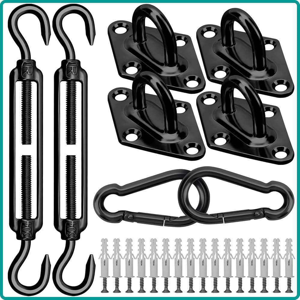 Morzejar 40pc Sun Shade Sail Fixing Kit 304 Stainless Steel M6 Black