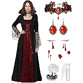 Vampire Costume for Women with teeth Accessories Gothic Vampire Dress Halloween Witch Costume Adult