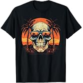 Cool Sunset Skull Wearing Sunglasses Vintage Graphic T-Shirt