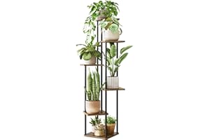 GENTINGBRO Corner Plant Stand Indoor 6 Tiered Tall Plant Stand Plant Shelf for Multiple Plants Coner Shelf Wood Plant Stands Metal Shelving for Living Room Bedroom Balcony Patio Brown Oak