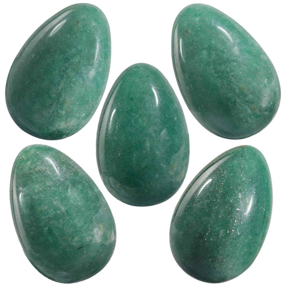 Nupuyai 5pcs Green Aventurine Crystal Egg Pocket Stones Set for Anxiety Healing, Polished Carved Worry Stones for Chakra Reiki Meditation