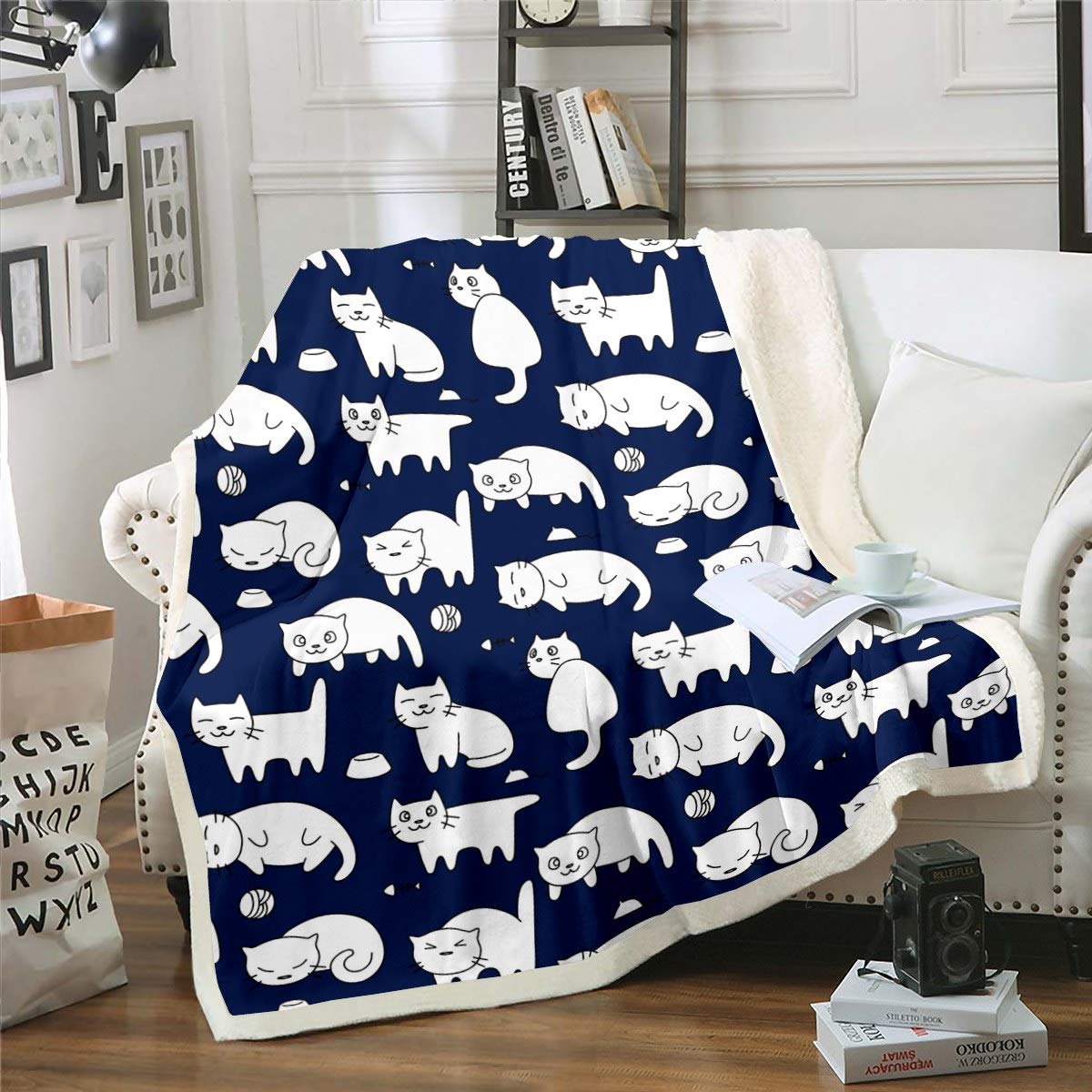 Loussiesd Cat Sherpa Blanket Cute Kitten Print Throw Blanket for Couch Bed Sofa Pet Cats Pattern Decor Fleece Blanket Cartoon Lovely Animal Theme Fuzzy Blanket Baby 30"x40"