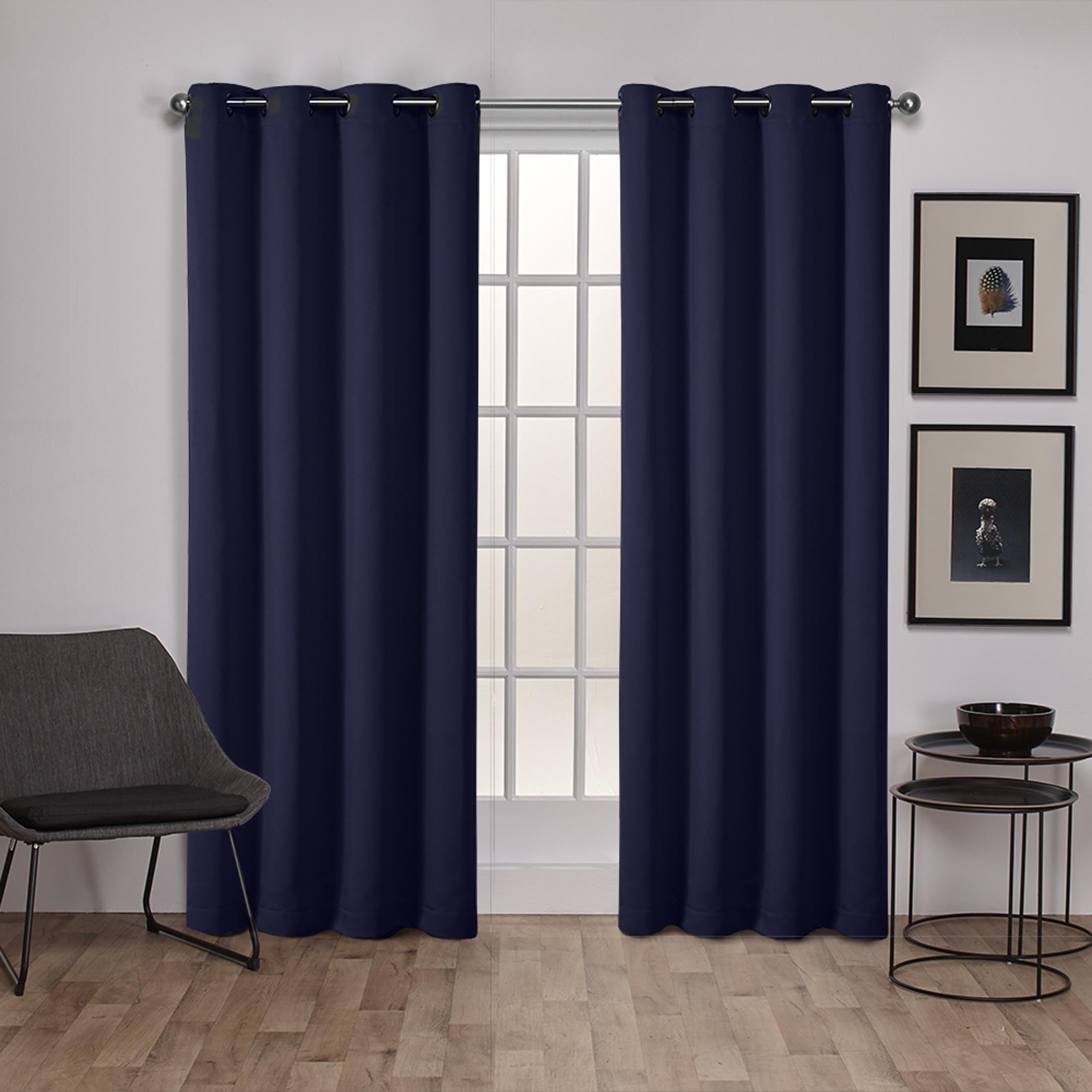 Exclusive Home Curtains Sateen Woven Blackout Grommet Top Panel Pair, Peacoat Blue, 52x108, 2 Piece