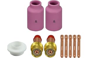 RIVERWELD TIG Gas Lens Collets Boby 45V26 13N24 3/32" 2.4mm Alumina Nozzle Ceramic Cups #8 54N14 1/2" 12.5mm Insulator Gas Gasket 54N01 kit for QQ300 DB CK SR WP 17 18 26 TIG Welding Torch 10pcs