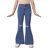 SHENHE Girl's High Waisted Flare Leg Jeans Split Raw Hem Denim Pants with Pockets