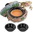 REPTI ZOO Magnetic Crested Gecko Feeding Ledge, Reptile Feeder Ledge with 2PCS Cups, Reptile Water Bowl for Bearded Dragon Lizard Snake, Hollow Vine Food Dish Tank Accessories