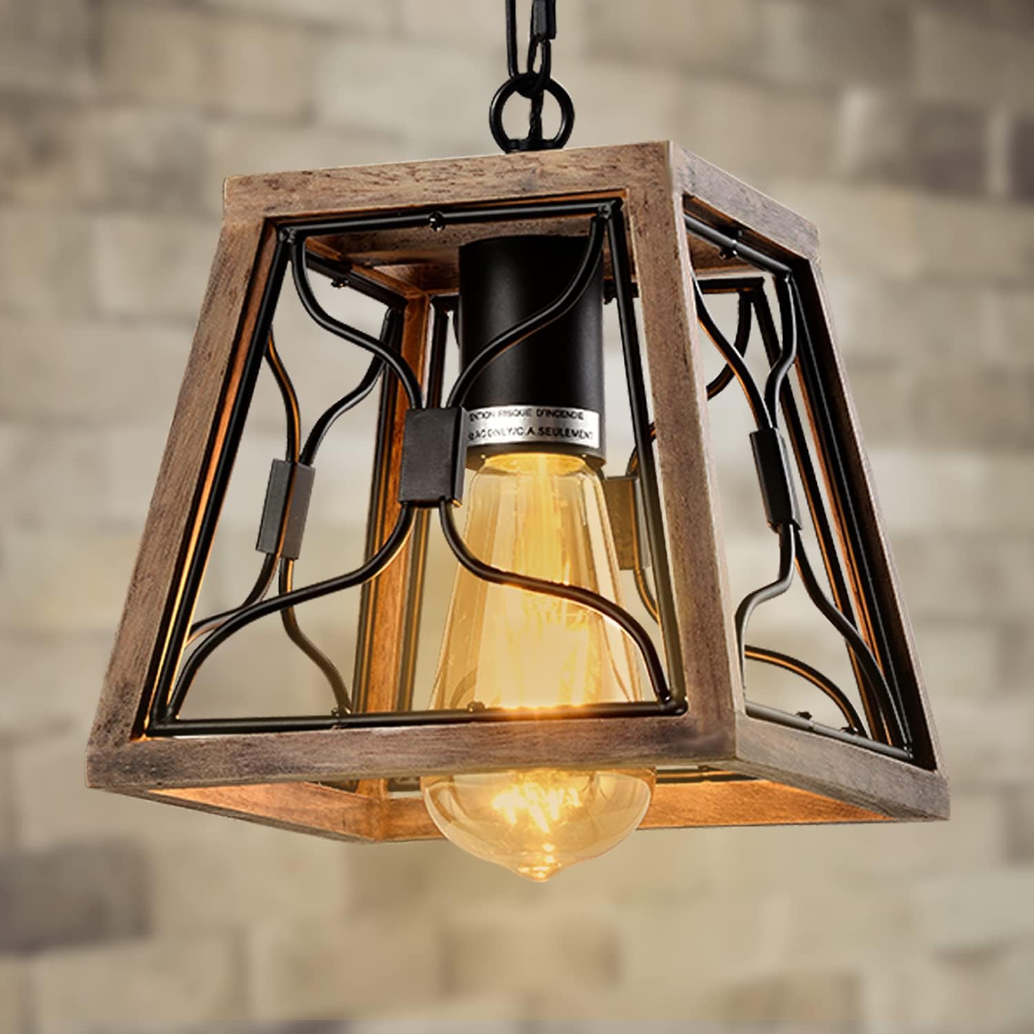 Farmhouse Pendant Light Fixture Square Rustic Chandelier Industrial Adjustable Height Lantern Pendant Light for Entryway Kitchen Island Dinning and Living Room: Home Improvement