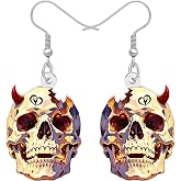 Bonsny Acrylic Drop Dangle Halloween Skeleton Skull Earrings Punk Jewelry For Women Gift