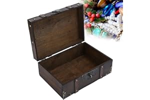 Eminchu Vintage Wooden Storage Box Decorative Large Capacity Treasure Chest for Home Decoration (6282-2302GK10-Retro Desktop 