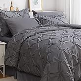 JOLLYVOGUE Queen Comforter Set 7 Pieces, Pintuck Dark Grey Bed in a Bag Comforter Set for Bedroom, Beddding Sets with Comforter, Sheets,Ruffled Shams & Pillowcases