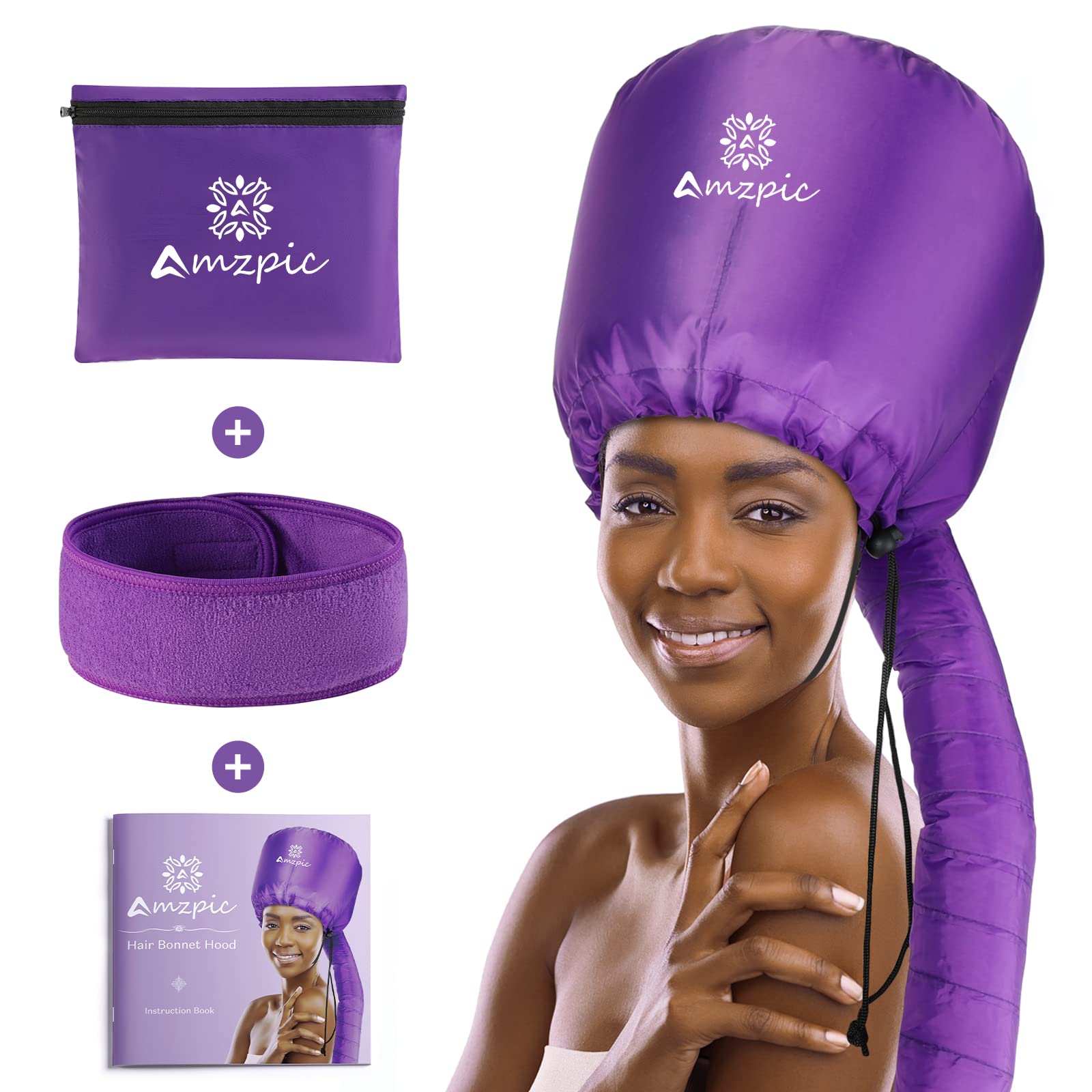 Bonnet Hood Hair Dryer Attachment - Soft, Adjustable, Extra Large for Speeding Up Drying Time at Home, Easy to Use for Styling, Curling and Deep Conditioning (Purple)