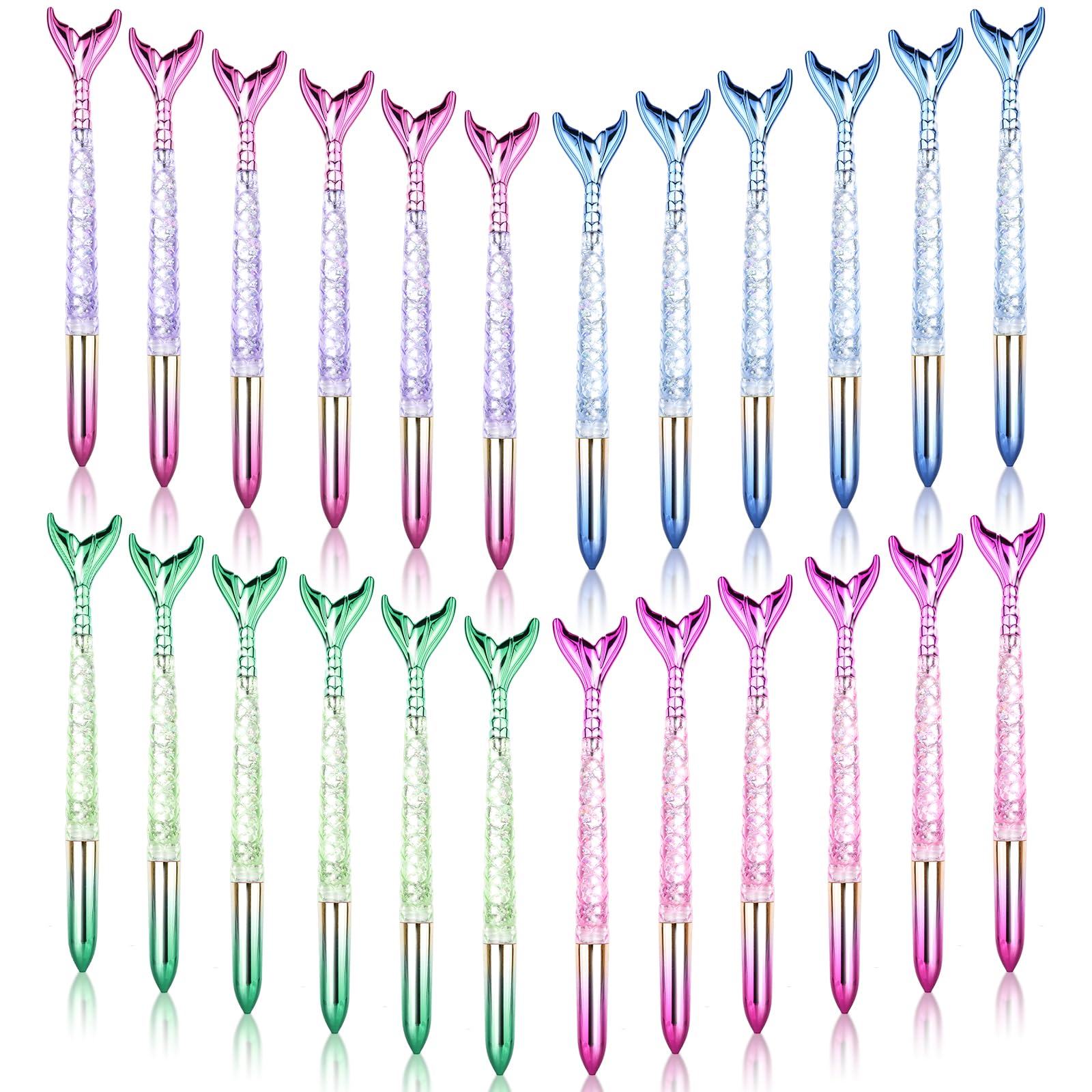 Chostky 24PCS Mermaid Ballpoint Pen Set - Crystal Gel Ink Rollerball With Fish Tail Styling Gradient Point for Student School Office Supplies