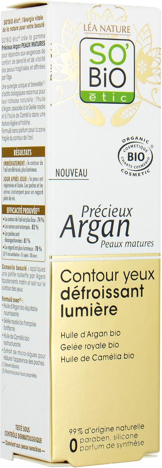 SO'BiO étic Précieux Argan Cosmos Organic Illuminating Smoothing Eye Contour, 15 ml, 15 ml (Pack of 1) - Image 5