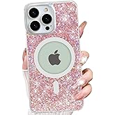 Changjia Magnetic Glitter Case for iPhone 16 Pro Max,[Compatible with Magsafe] Cute Bling Sparkly Shiny Soft TPU Bumper Shockproof Drop Protection Phone Case for Women Girls for iPhone 16 Pro Max,Pink