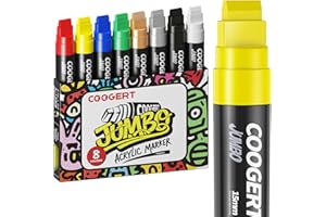 Coogert 8 Vibrant Colors Jumbo Poster Markers, 15MM Thick Permanent Acrylic Graffiti Markers, Wide Tip Paint Marker for Canvas, Posters Board, Fabric, Window, Wood, Teachers,Banner painting supplies