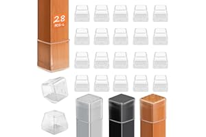 BAIPOK 28 Pcs Chair Leg Sliders for Carpet Rug, Square Chair Leg Floor Protectors Glides, Dining Room Furniture Foot Caps, Silicone Covers with Plastic Pads, No Scratches (Fit:1-1/8"~1-7/16", Clear)
