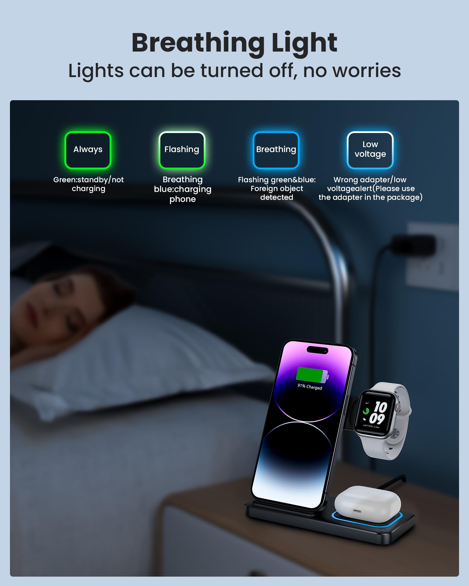 DUMTERR 3 in 1 Wireless Charger for iPhone 16/15/14/13/12,Wireless Charging Station for Apple Devices, Charging Stand for Apple Watch Series 10, for AirPods 4 (Black)
