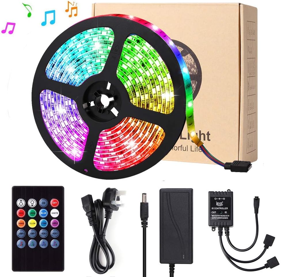 Flykul Music LED Strip Lights, Sync to Music LED Tape Lights 5M IP65 Waterproof 5050 RGB Color Changing Rope Light for Home Kithcen Bedroom Party.