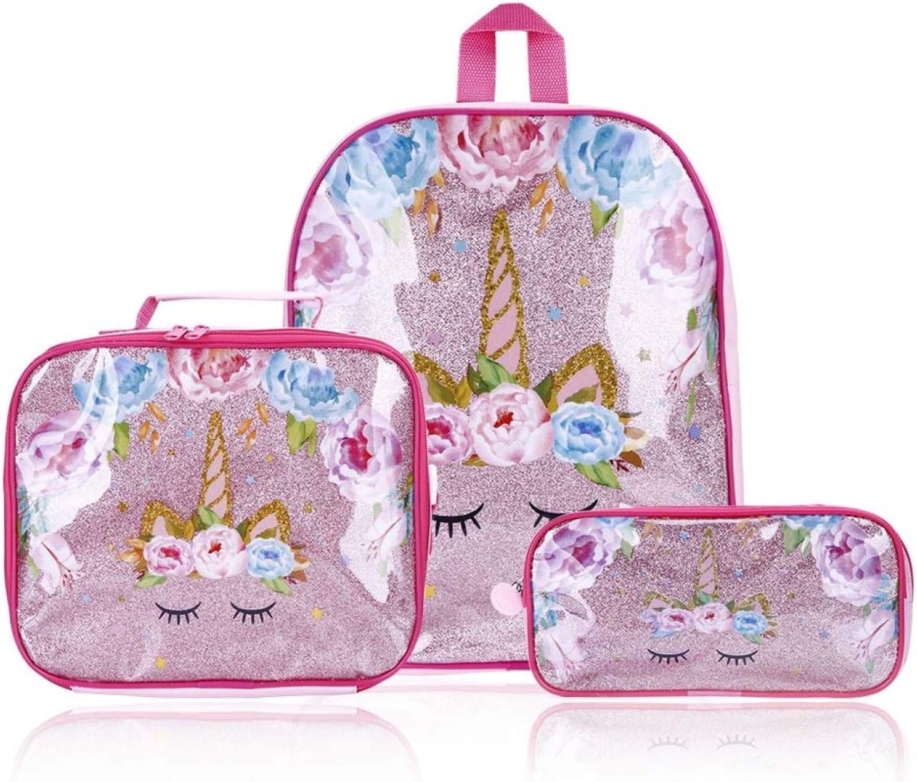 HasiDun vivid and great in style Kids Unicorn Suit Bag Children Glitter Shy Unicorn Backpack Lunch Bag Pen Bag Student Flower Unicorn Schoolbag Kids Rewards Gift in fine style(None 1)