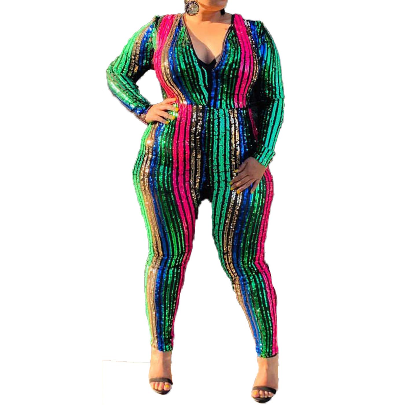 rainbow sequin jumpsuit long sleeve
