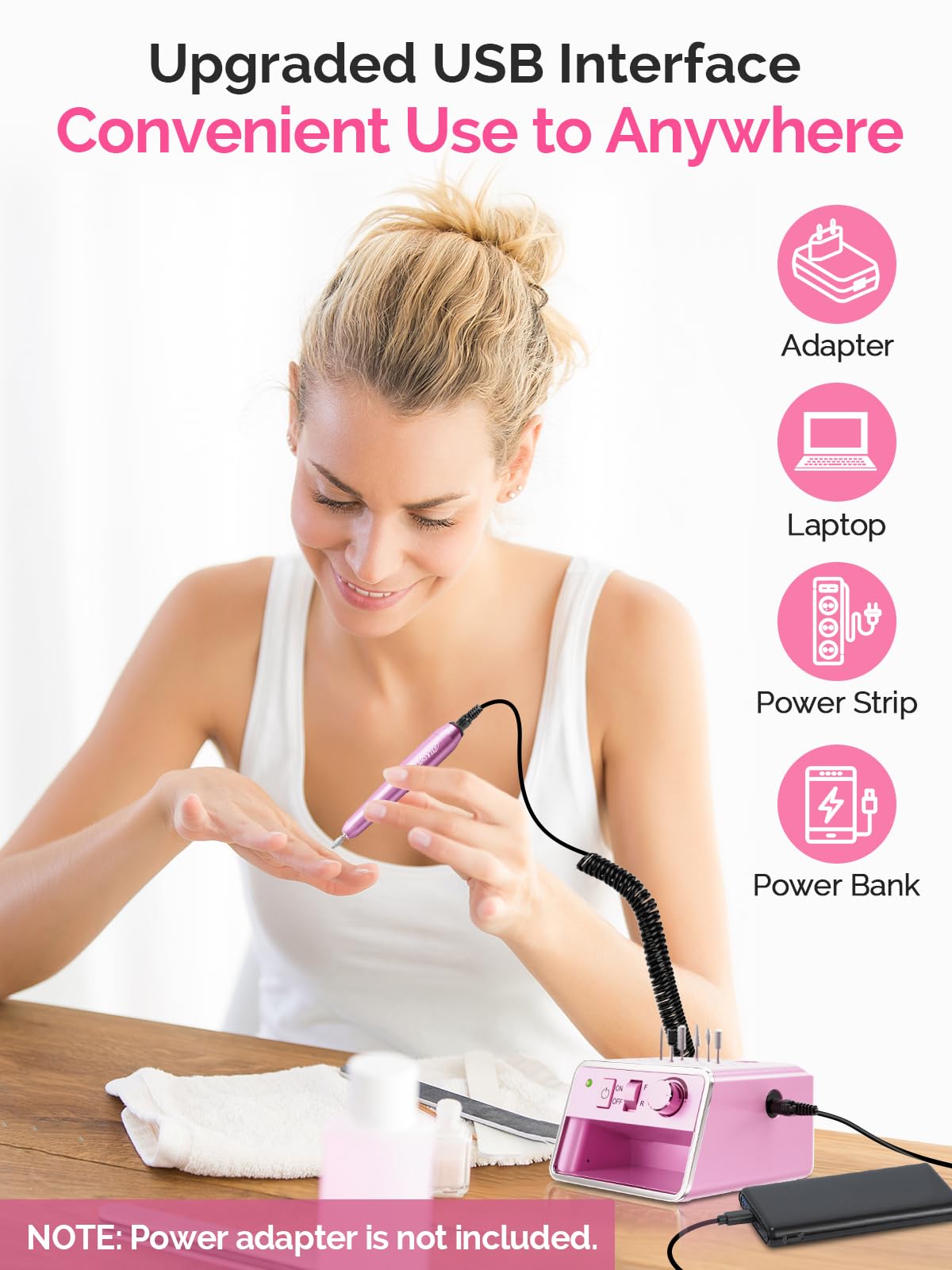 Professional Electric Nail Drill Portable Nail File for Acrylic Gel Nails, 20000RPM Professional Nail Drill Machine for Nail Polish Remover with the Function of Storing Manicure Accessories, Purple - Image 4