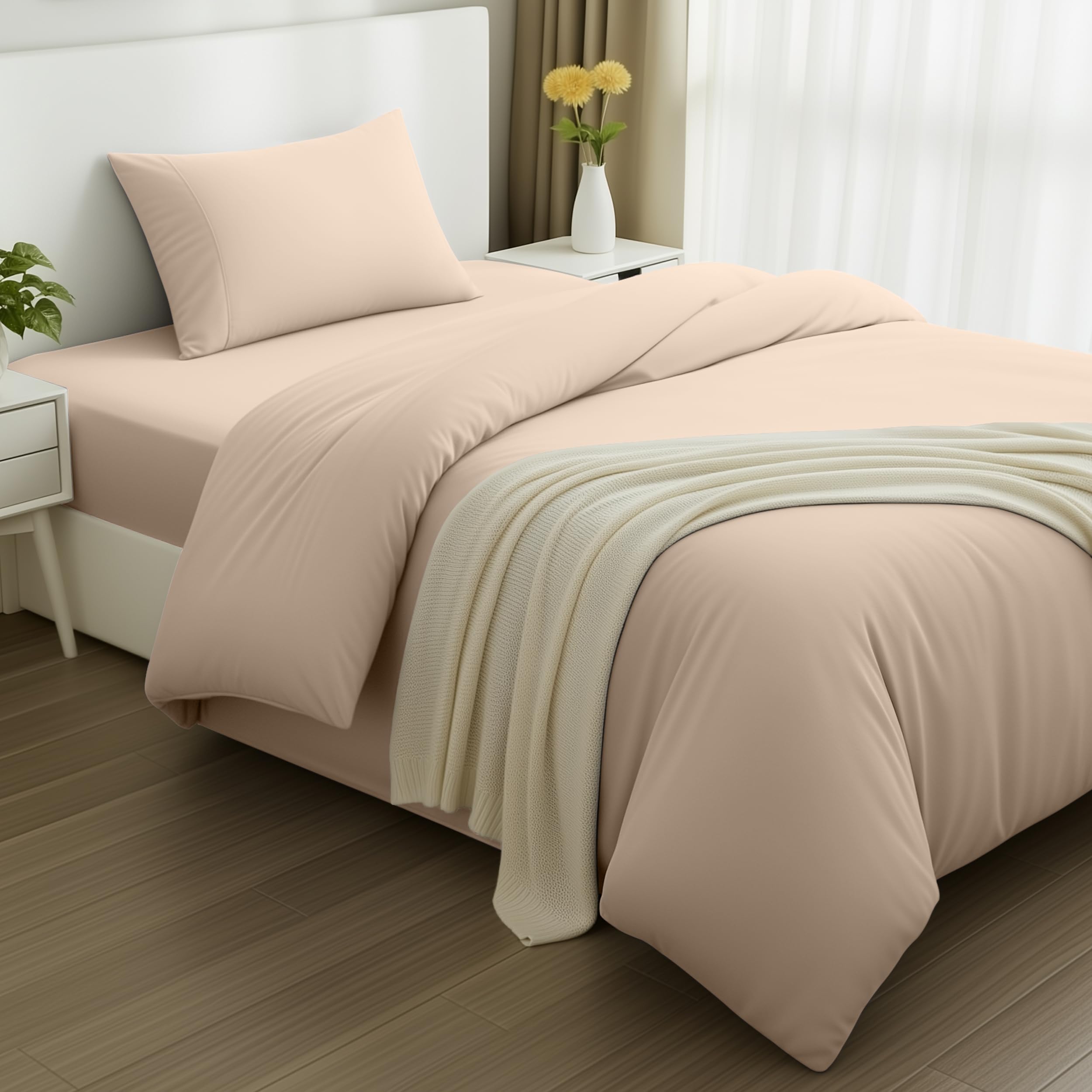 Utopia Bedding 3 Piece Single Bedding Set - Duvet Cover, Fitted Sheet with Pillow case - Soft Brushed Microfiber (Beige)