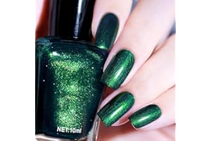 COSMOO Dark Green Nail Polish, 12ml Deep Green Quick Dry Nail Lacquer, Green Shimmer Art Varnish, 0.41 fl oz