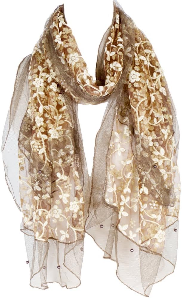 Chiffon Floral Embroidery Lace with Faux-Pearl. Suitable for formal events, Wedding