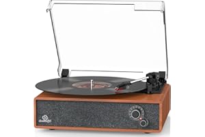 SEASONLIFE Vinyl Record Player Built-in Stereo Speakers Vintage Turntable Vinyl Records LP Phonograph Belt Drive 3 Speed 3 Size Support Wireless Input RCA Output Auto Stop Tone Adjustment Retro Wooden Walnut Red