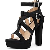SAMMITOP Women's High Heel Sandals Chunky Block Platform Heels Strappy Gladiator Sexy Open Toe Ankle Strap Dressy Pumps Shoes with Back Zip 4.7 Inches