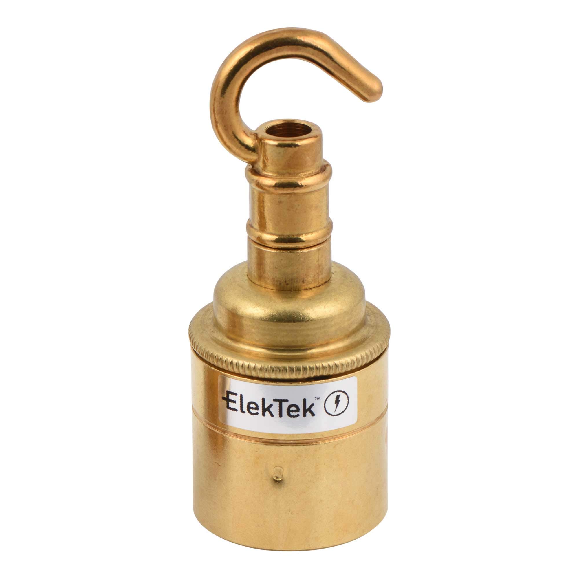 ElekTek ES Edison Screw E27 Lamp Holder Plain Skirt With Accessory Hook Ideal for Vintage Filament Bulbs Brass