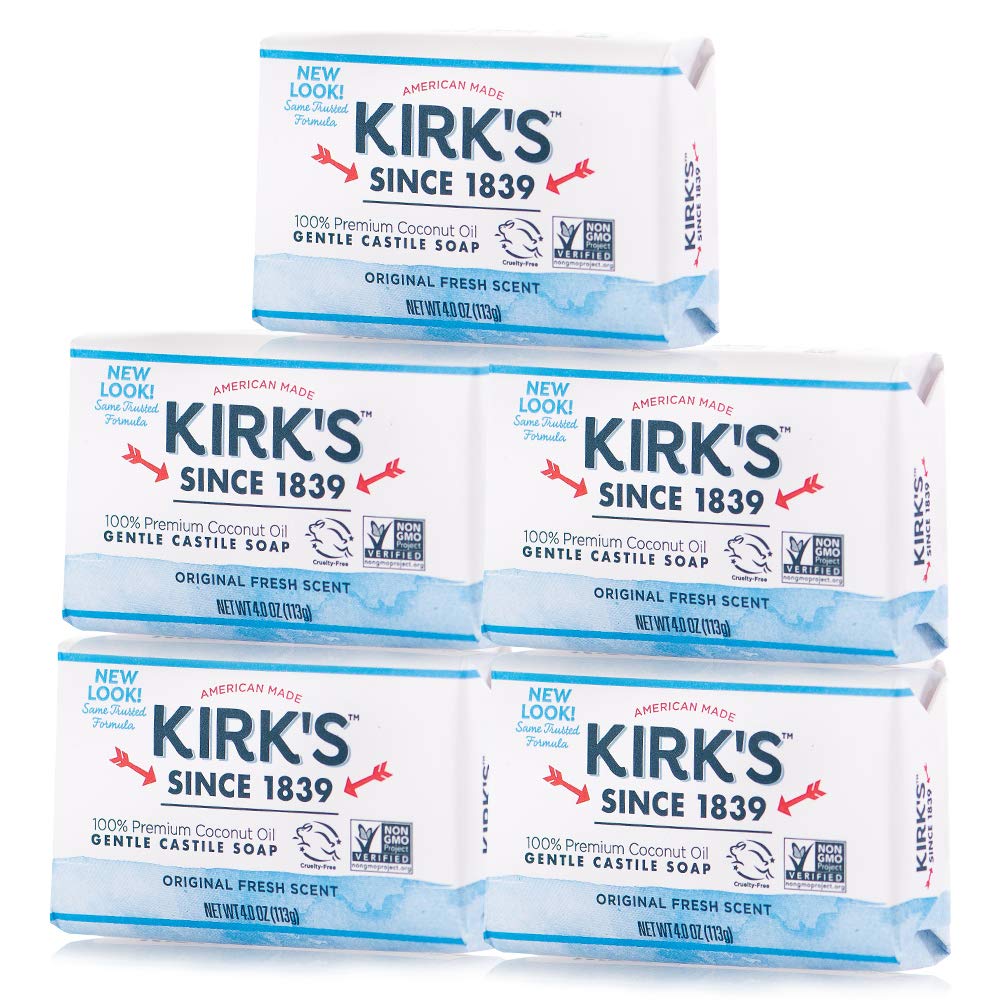 Kirk'sOriginal Coco Castile Bar Soap Original Fresh Scent 4 Ounces (Pack of 5)