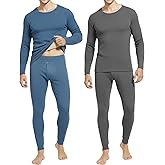 Patelai 2 Pack Thermal Underwear for Men Fleece Lined Long Underwear Winter Base Layer Set Cold Weather Top Bottom