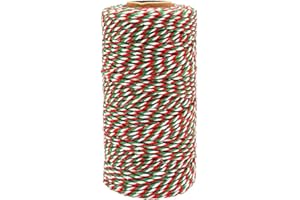 LAZIMNINC Bakers Twine Green White and Red, Christmas Twine Cotton Twine Packing String for Gardening, Decoration, Tying Cake and Pastry Boxes, DIY Crafts & Gift Wrapping(2 mm/328Feet)