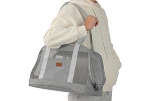 H.S.C PET PRODUCE H.S.C PET Light Grey Cat Carrier Soft-Sided Small Dog Bag Puppy Pet Purse Traveling Go to Vet,Leisure Style,Small Pets Outdoor Function Handbag,10lb Puppy/12 lb Cat/Kitties Totes (Large, Grey)