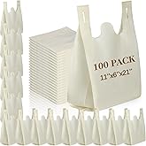 Windyun Large Grocery T-shirt Bags Bulk Reusable Non Woven Shopping Bag Foldable Gift Tote with Handle, 21x11x6 Inch