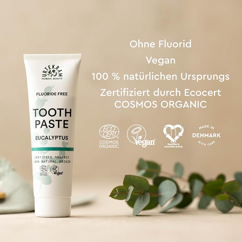 Eukalyptus Zahnpasta für die Zahnfleischgesundheit – Reduziert Plaque mit fluoridfreier Zahnpasta – Bio veganer natürlicher Herkunft – Urtekram Dental, 75 ml (1er Pack)